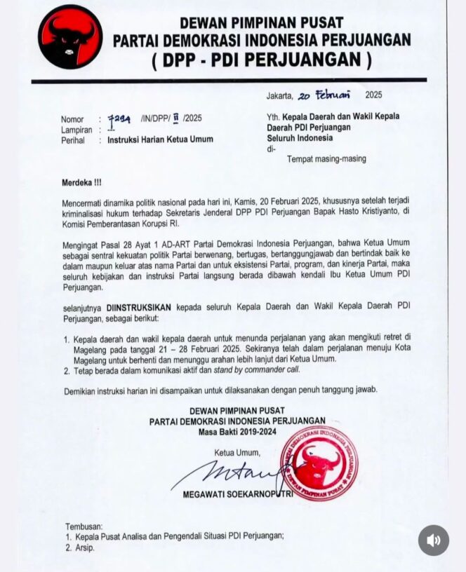 
					Beredar Surat Instruksi PDIP Terkait Penundaan Perjalanan Retret di Magelang