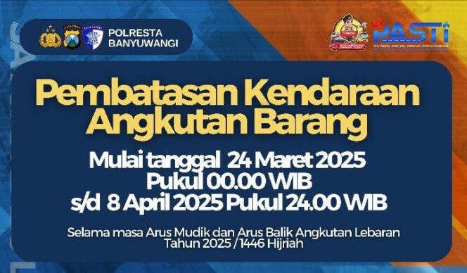 
					Polresta Banyuwangi Berlakukan Pembatasan Kendaraan Angkutan Barang Selama Arus Mudik dan Balik Lebaran
