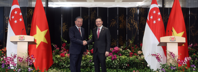 
					Sekjen Partai Komunis Vietnam, To Lam dan Perdana Menteri Singapura, Lawrence Wong