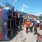 Bus ALS terguling di Bukit Surungan, Padang Panjang, Sumatera Barat, Selasa (6/5/2025)