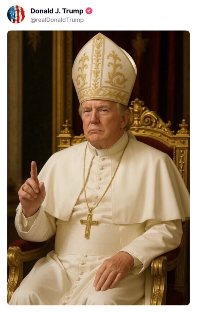 
					Foto hasil AI Donald Trump yang berpakaian Paus.