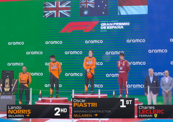 Oscar Piastri menangi F1 GP Spanyol 2025, McLaren finis 1-2 dan menjauh di klasemen pebalap. Verstappen terlibat insiden dan kena penalti.