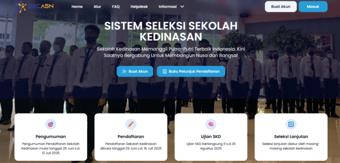 
					Tampilan halaman utama portal pendaftaran sekolah kedinasan tahun 2025.