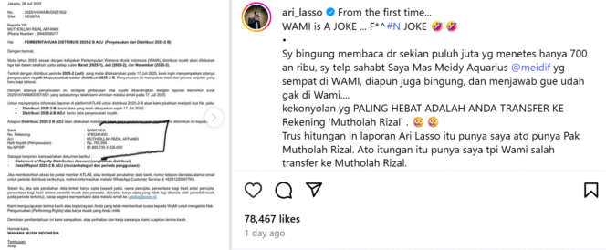 
					Tangkapan layar akun Instagram Ari Lasso.