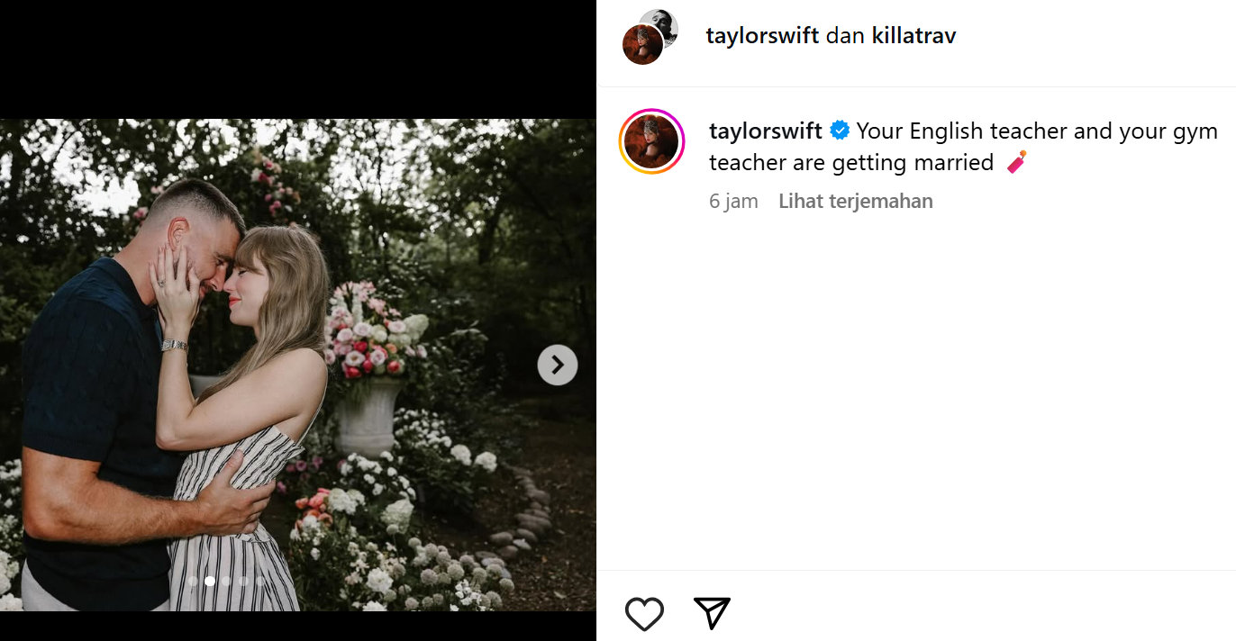 Taylor Swift dan Travis Kelce umumkan pertunangan di Instagram, banjir ucapan selamat dari fans, selebritas, hingga Presiden AS.