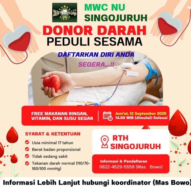 
					Donor Darah Perdana MWC NU Singojuruh: Aksi Kemanusiaan di Bawah Kepemimpinan Baru