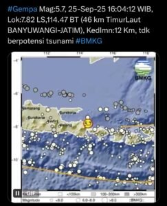 Gempa Magnitudo 5,7 Guncang Banyuwangi, Warga Berhamburan Keluar Rumah