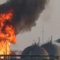 Kerusakan gedung kantor Aramco setelah di serang Houthi di Arab Saudi