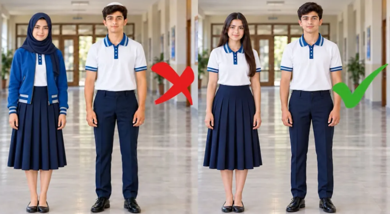 Model seragam sekolah yang diizinkan sesuai regulasi baru pemerintah Azerbaijan.